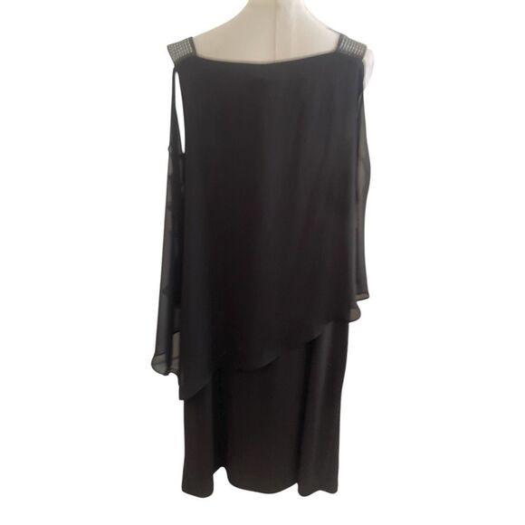 Roz & Ali Plus Size Black Chiffon Rhinestone Strap Ladder Sleeve Party Dress Siz - Picture 5 of 7
